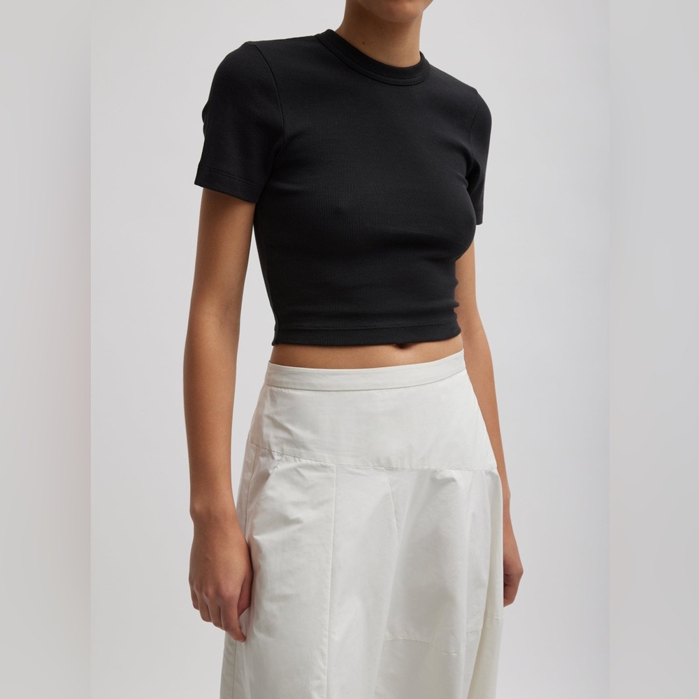 Tibi Crop Black Short Sleeve Tee